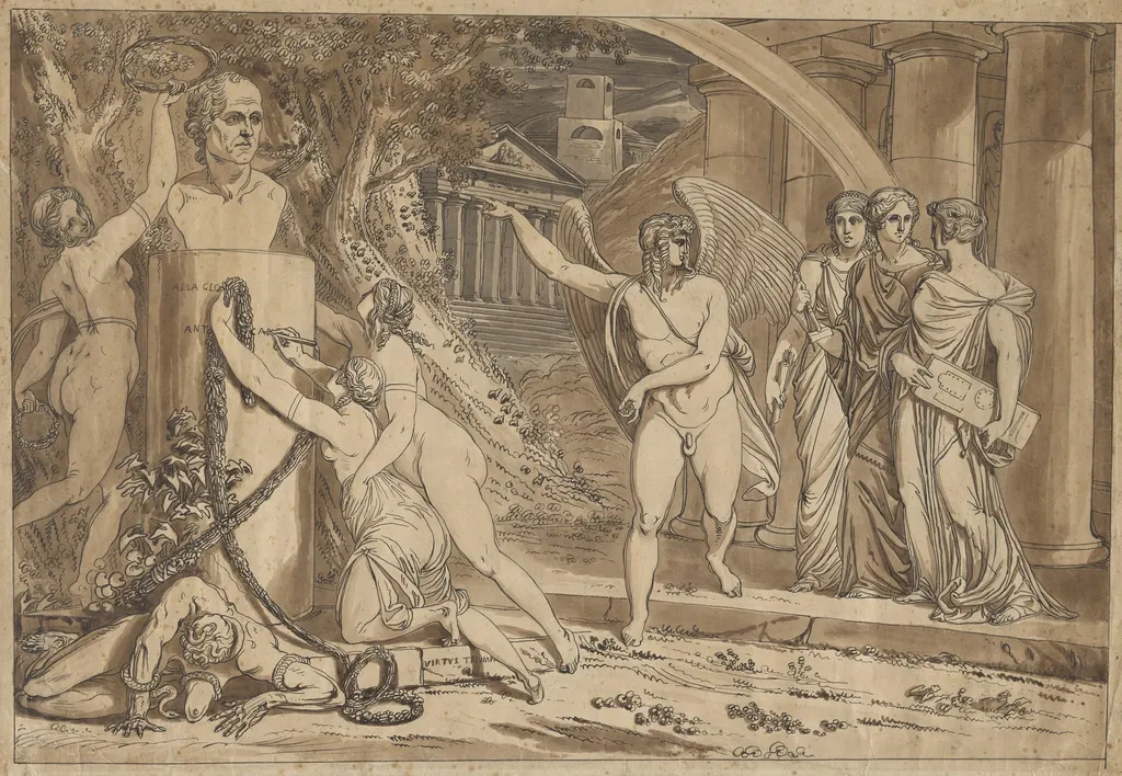 Virtues Crowning the Bust of Canova, by Michele Sangiorgi, graphite, 1812