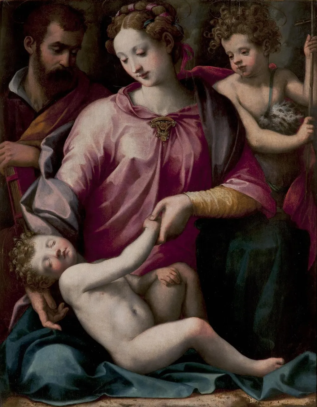 Holy Family with St John the Baptist, by Michele Tosini, oil, 1550