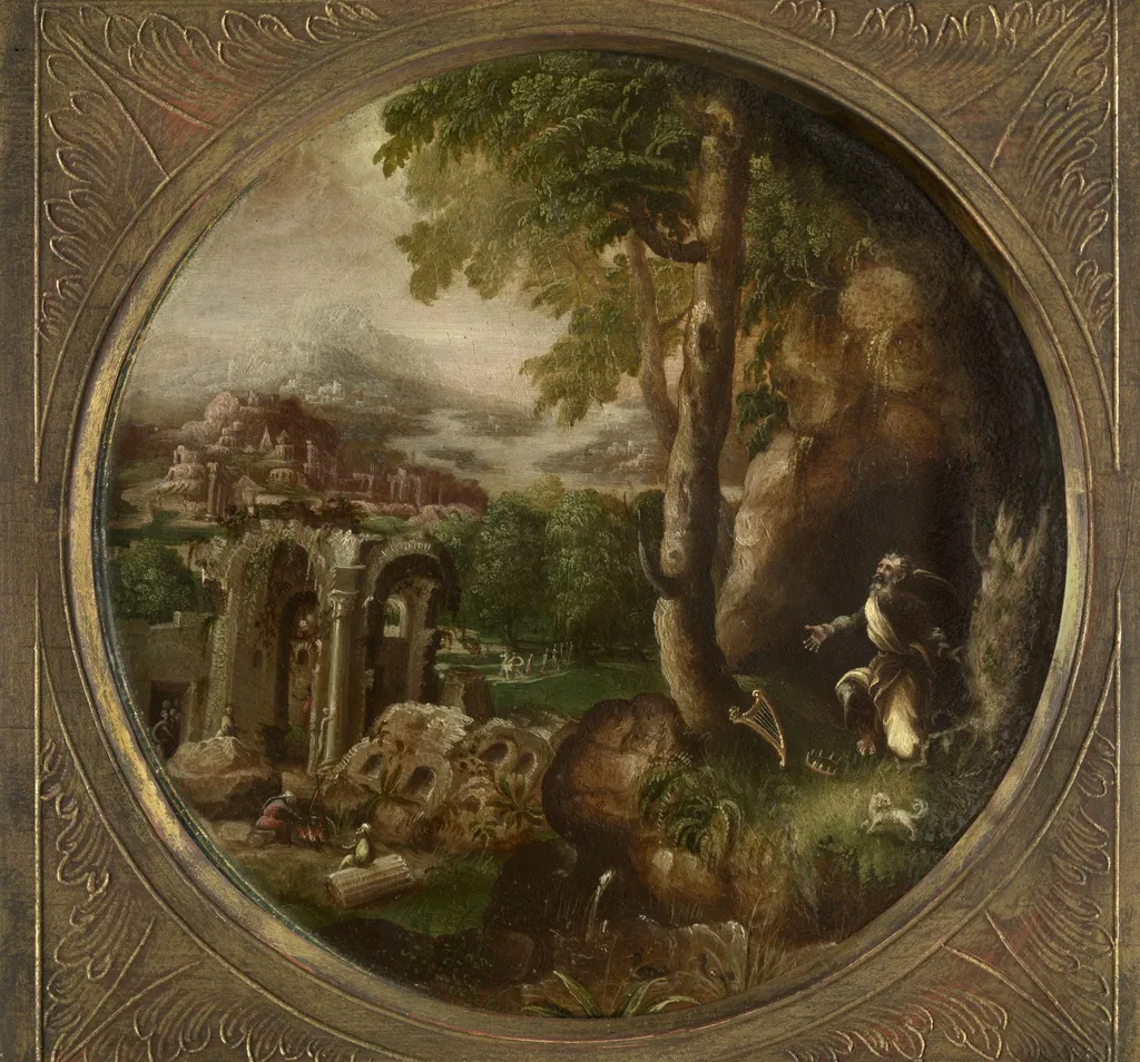 King David in a Landscape, by Michiel Gast, oil, 1600