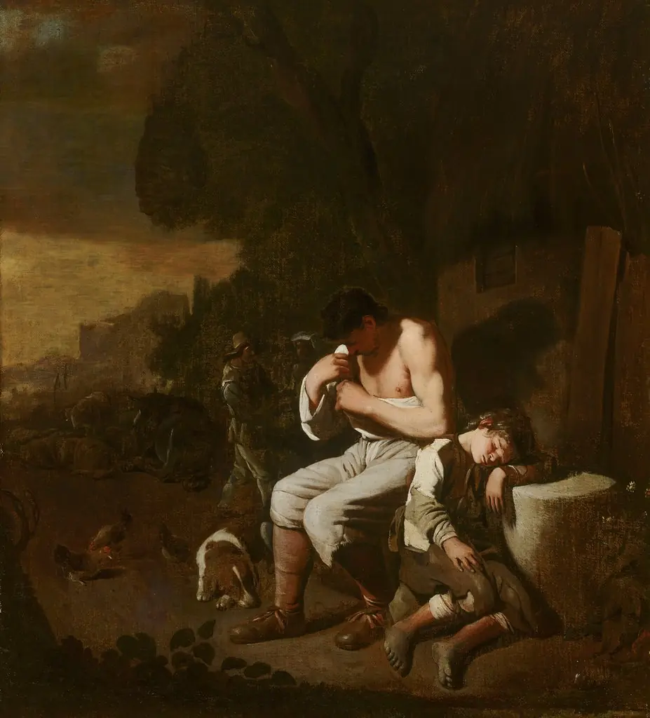 A Sleeping Boy and a Man Removing Fleas from Himself, by Michiel Sweerts