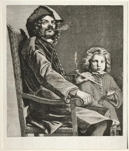 Man Smoking a Pipe and a Small Boy