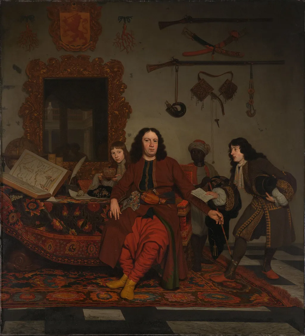 Thomas Hees and his Servant Thomas and Nephews Jan and Andries Hees, by Michiel van Musscher, unspecified, 1687