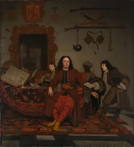 Thomas Hees and his Servant Thomas and Nephews Jan and Andries Hees, by Michiel van Musscher