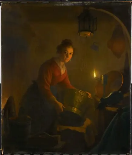 A Woman in a Kitchen by Candlelight, by Michiel Versteegh
