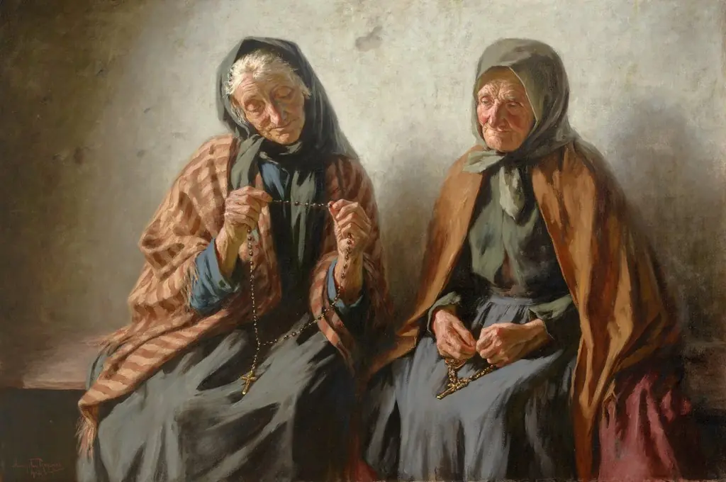 Women Praying in the Porch, by Mieczyslaw Reyzner