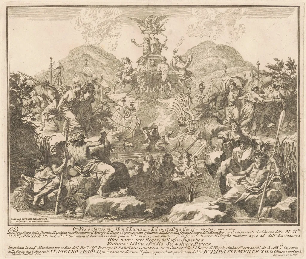 The Seconda Macchina for the Chinea of 1738: The Triumph of Bacchus and Ceres, by Miguel de Sorellò, ink, 1738