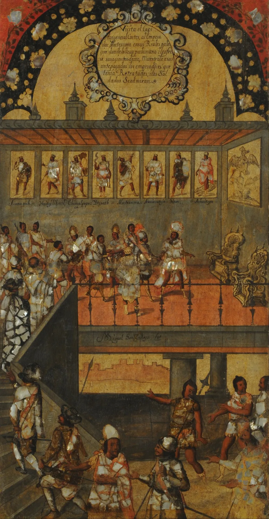 The Conquest of Mexico, Tablet 12, by Miguel Gonzales, unspecified, 1685