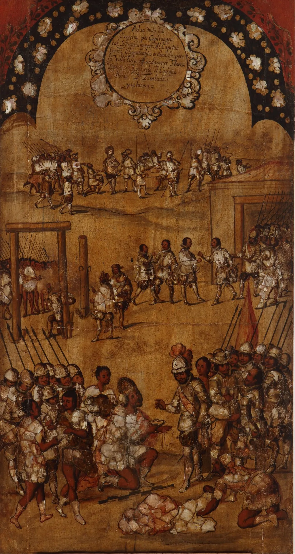The Conquest of Mexico, Tablet 3, by Miguel Gonzales, unspecified, 1685