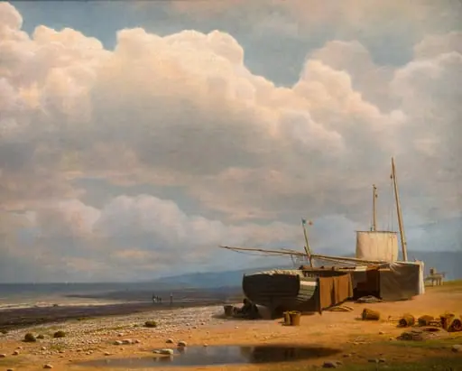 Laiva joen rannalla (Kalastusveneet), by Mihail Konstantinovits Clodt