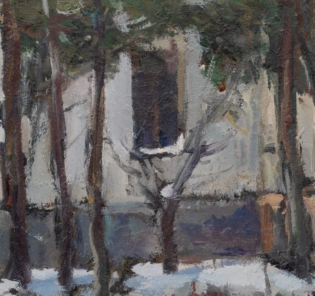 Peisaj de iarnă (Casă printre brazi), by Mihăilescu-Craiu Victor, 1944