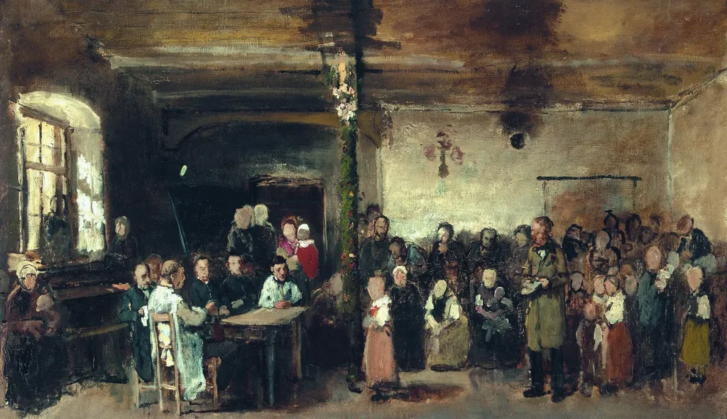 School in Colpach. Sketch, by Mihály Munkácsy, oil, 1875