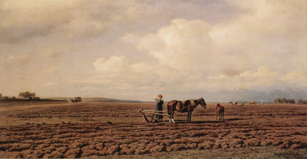 Auf dem Acker, by Mikhail Clodt von Jürgensburg, oil, 1872