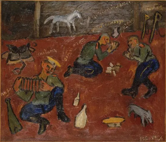 Dancing Soldiers, by Mikhail Larionov
