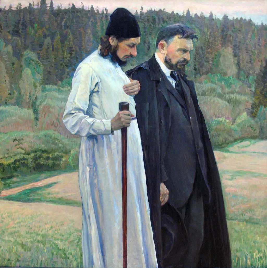 Portrait of the philosophers S.N. Bulgakov and P.A. Florensky, by Mikhail Nesterov, oil, 1917