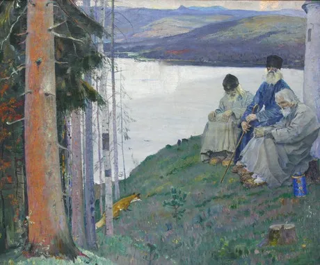 Three old men, by Mikhail Nesterov, oil, 1915