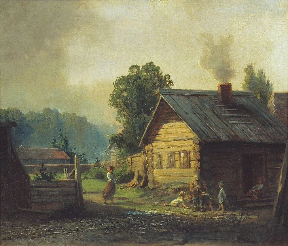 Russian village, by Mikhail Spiridonovich Erassi, oil, 1865