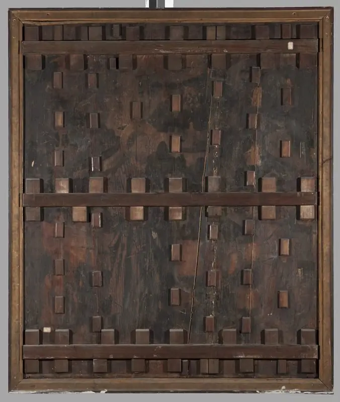 Legnica polyptych - left wing external - upper panel - obverse: St Henry, St Nicholas, St Stephen; reverse: temptation of Christ, by Mikołaj Obilman