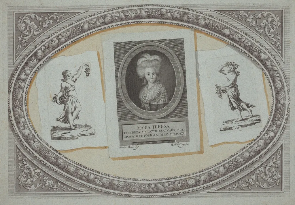 Trompe l'Oeil: Prints with Maria Teresa, Using Original Copperplates, by Milanese 18th Century, watercolor, 1790
