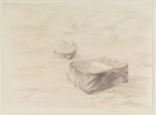 Fishing from a Coracle, Carrog, Merionethshire, by Mildred E. Eldridge