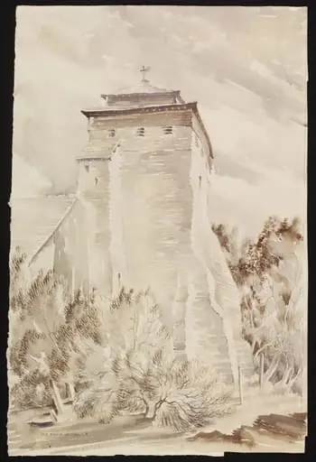 Kerry Church Tower, Montgomery, by Mildred E. Eldridge