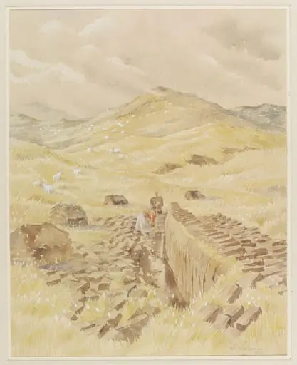 Peat Cutting, Cefn Coch, Montgomeryshire, by Mildred E. Eldridge