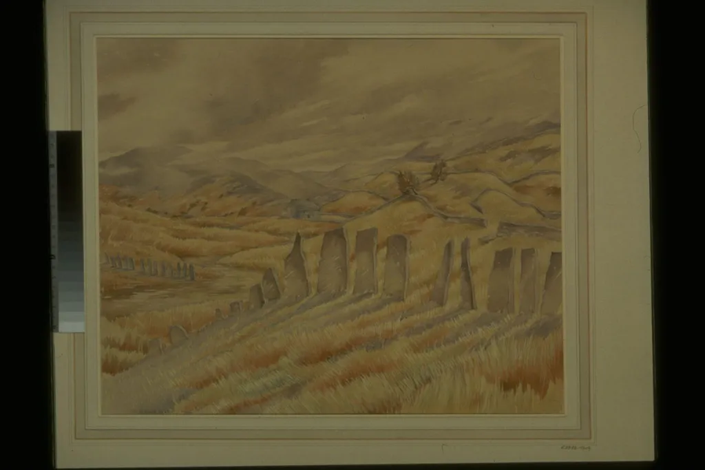 Slate Fences, Abergynolwyn, Merionethshire, by Mildred Eldridge, watercolor, 1943