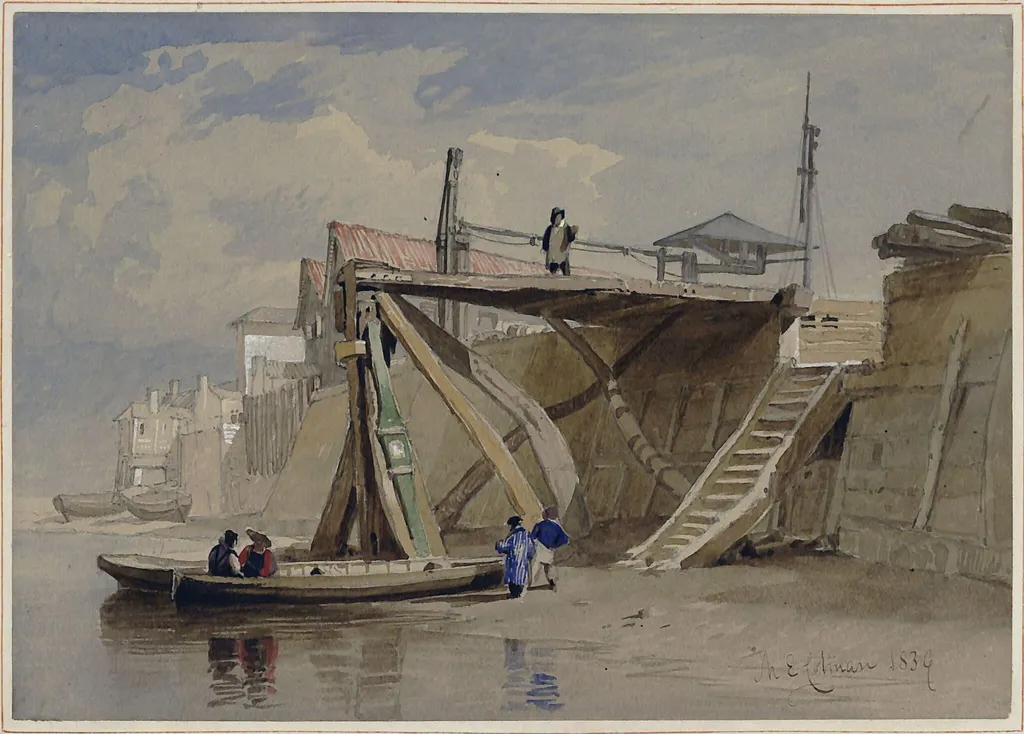 On the banks of the Yare, Southtown, Yarmouth, by Miles Edmund Cotman, watercolor, 1836