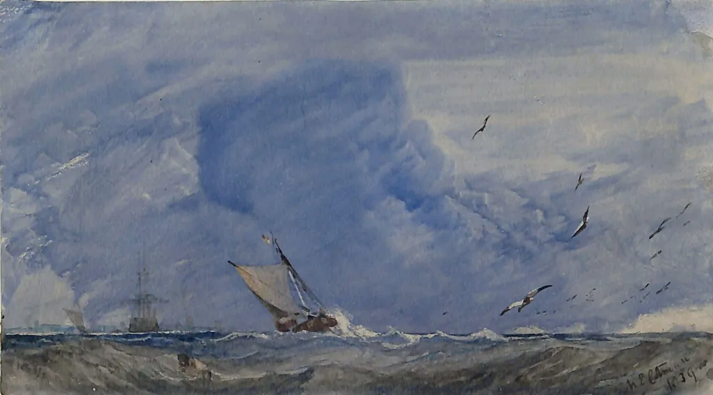Seascape with sailing boats, by Miles Edmund Cotman, watercolor, 1839