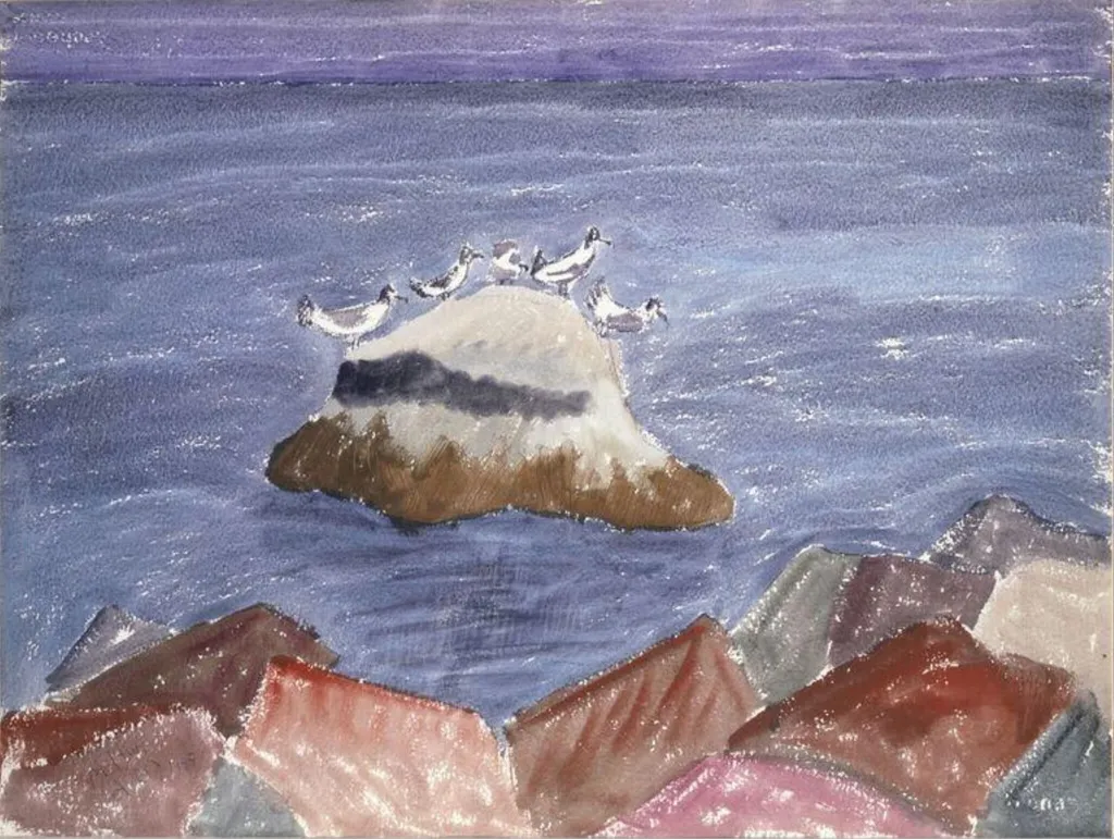 Roosting Birds, by Milton Avery, watercolor, 1945