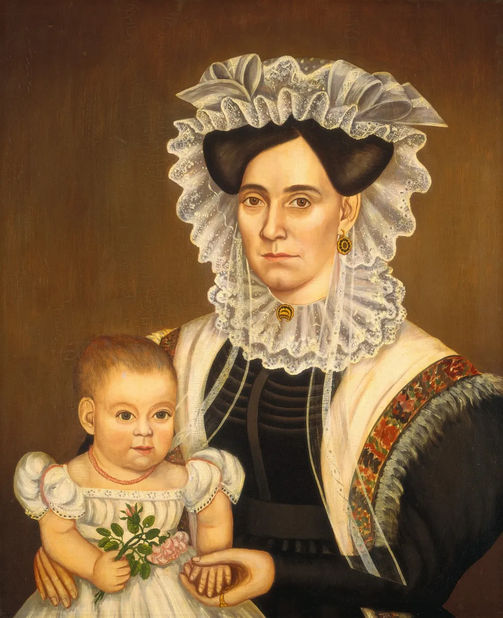 Aphia Salisbury Rich and Baby Edward, by Milton W. Hopkins, oil, 1833