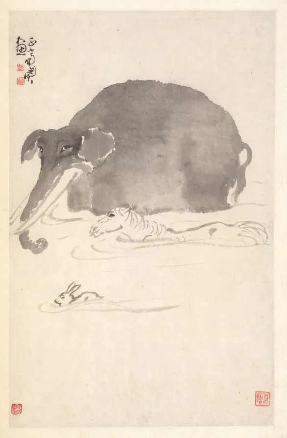 Elephant, Horse, and Hare, by Min Zhen, unspecified, 1788