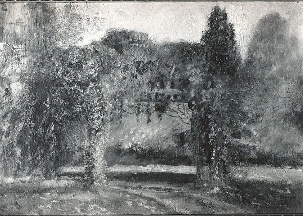 Port Cochere at 39 Elm Street, Worcester, Mass., by Miriam Washburn, oil, 1918