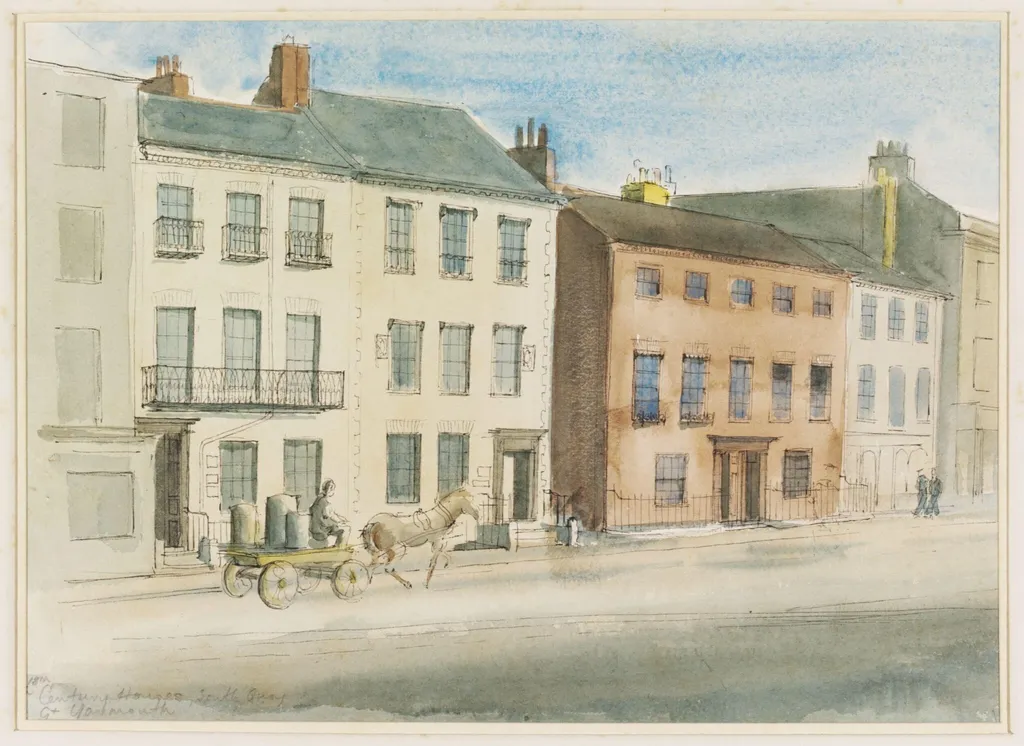 18th Century Houses, South Quay, Great Yarmouth, by Mona Moore, watercolor, 1941