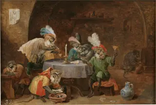 Monkeys smoking and drinking