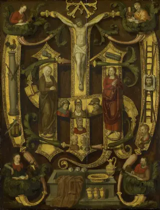 Monogram of Christ combined with Instruments of the Passion