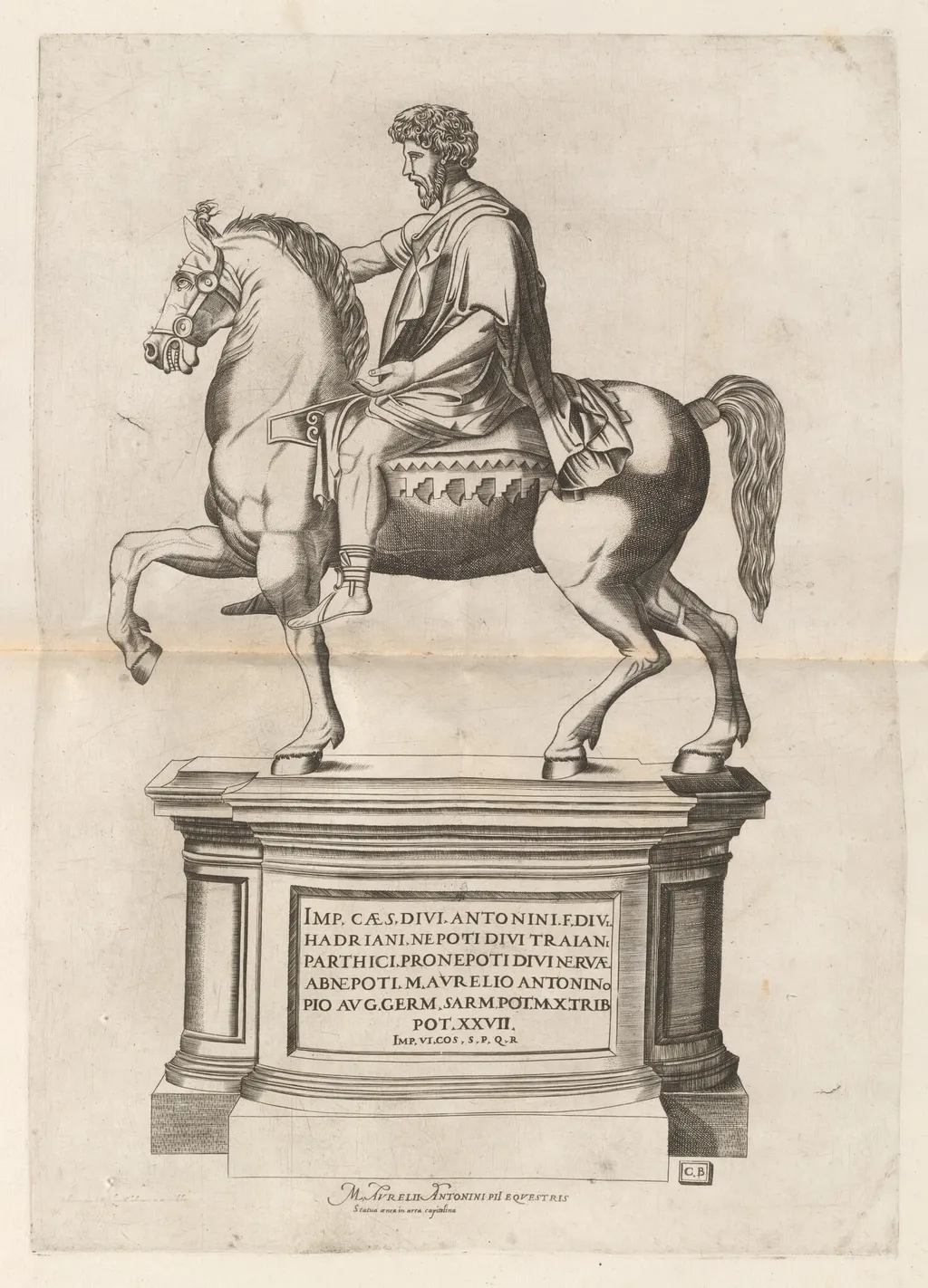 Equestrian Statue of Marcus Aurelius, by Monogrammist CB, ink, 1548