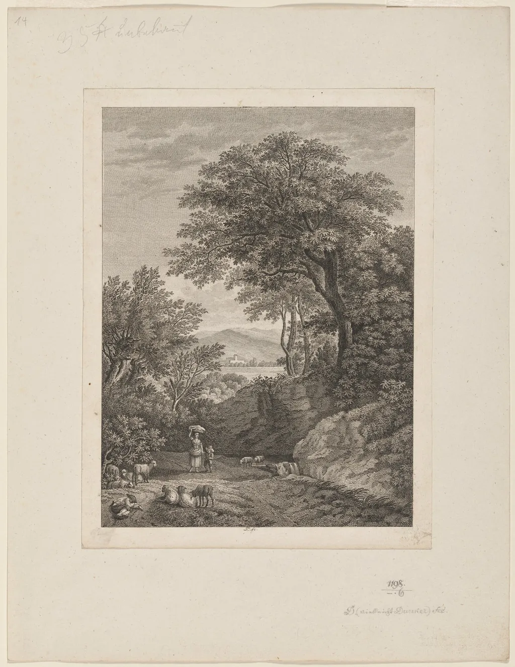 Landscape with Shepherds, by Monogrammist D, ink, 1750