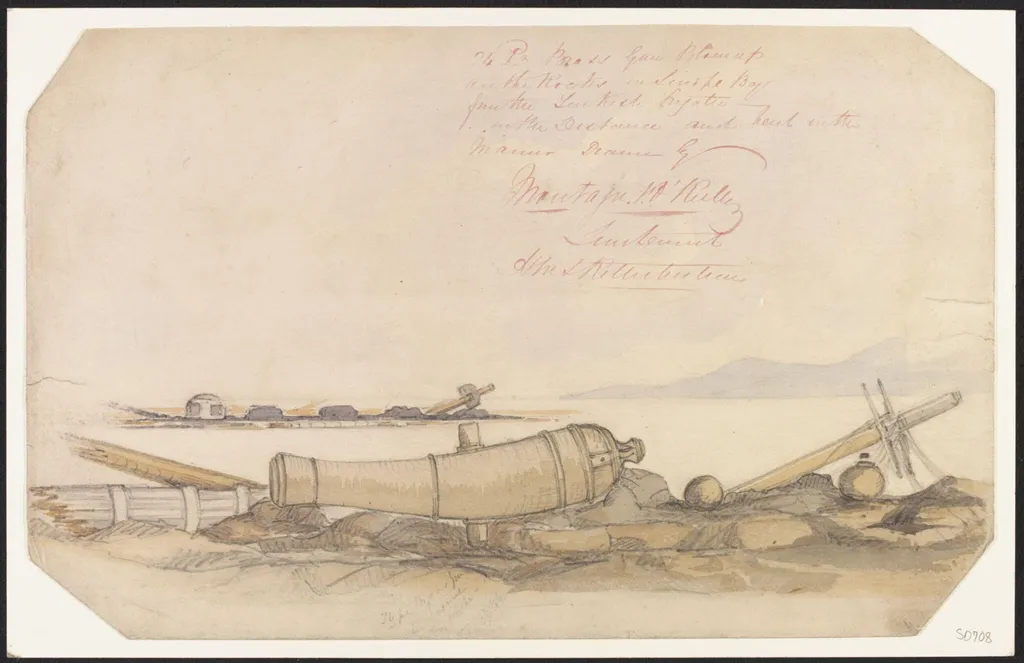 Brass 24-pounder gun, by Montagu Frederick O'Reilly, watercolor, 1853