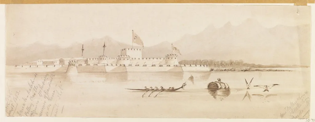 Turkish Fort of Chanak-Kaleh-si (asiatic Side). View Taken from the center of the strait, by Montagu Frederick O'Reilly, watercolor, 1849