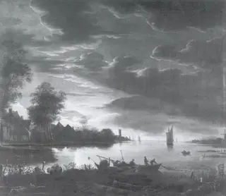 Moonlight Landscape with Seine-fishing