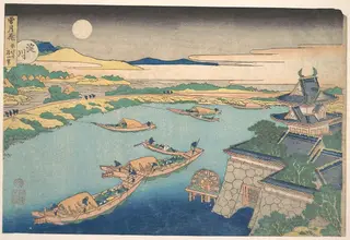 雪月花　淀川|Moonlight on the Yodo River (Yodogawa), from the series Snow, Moon, and Flowers (Setsugekka), by Katsushika Hokusai