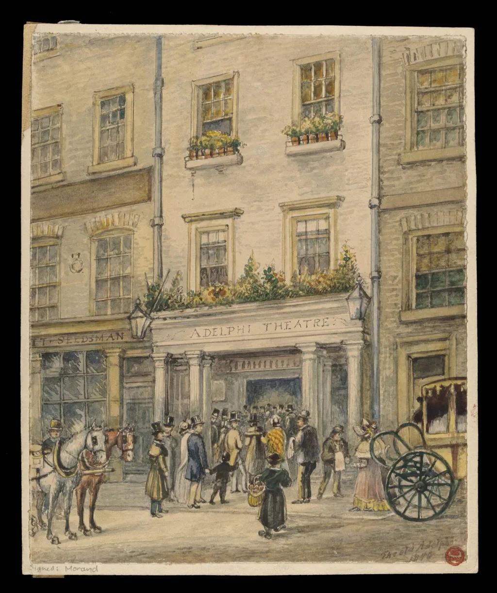 Watercolour of the Adelphi Theatre, by Morand, watercolor, 1818