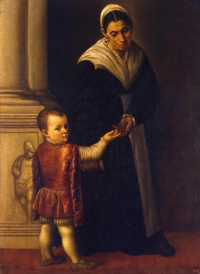 Portrait of a Boy with his Nurse, by Moretto da Brescia, oil, 1548