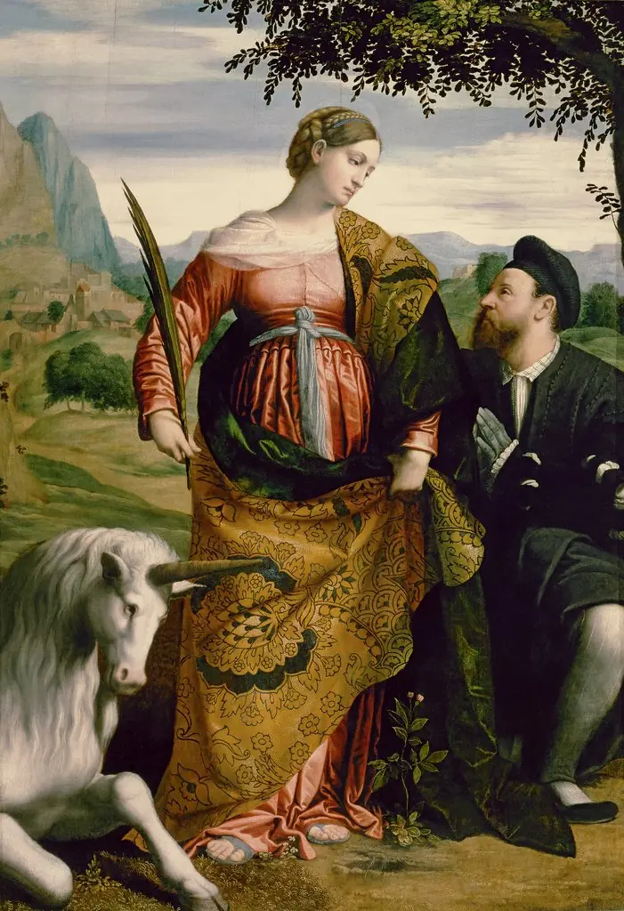 Saint Justina with the Unicorn, Venerated by a Patron, by Moretto da Brescia