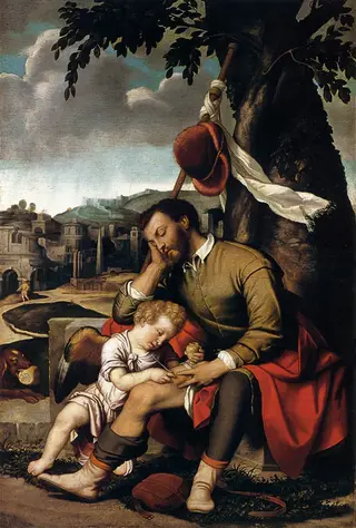 Saint Roch Cured by the Angel, by Moretto da Brescia, 1545