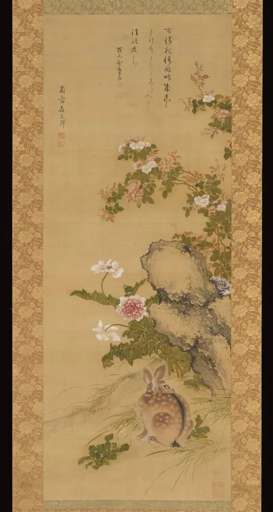 Rabbit and Roses, by Mori Ransai