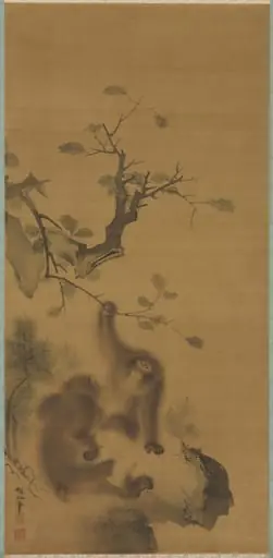 Monkeys on a Rock Ledge, by Mori Sosen