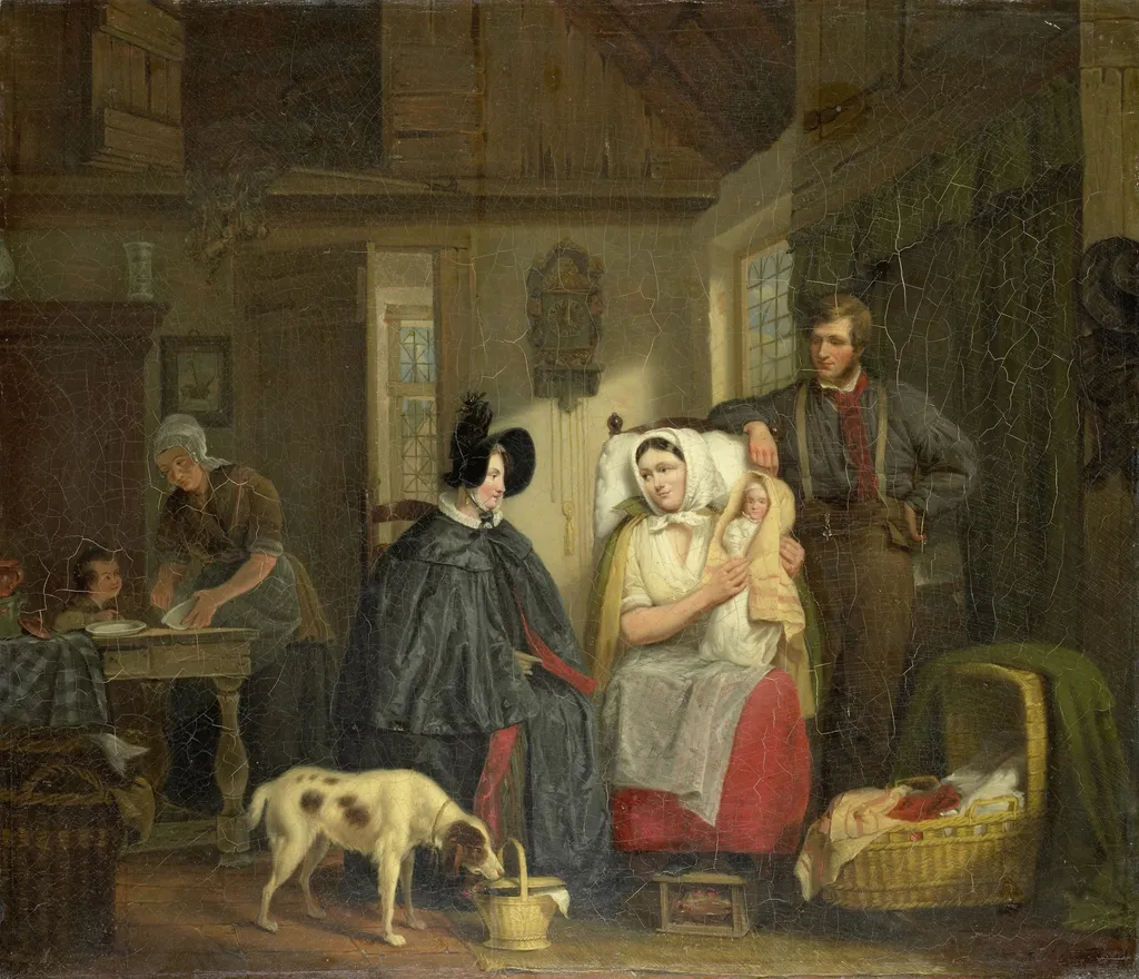 Visit to a New Mother, by Moritz Calisch, oil, 1835