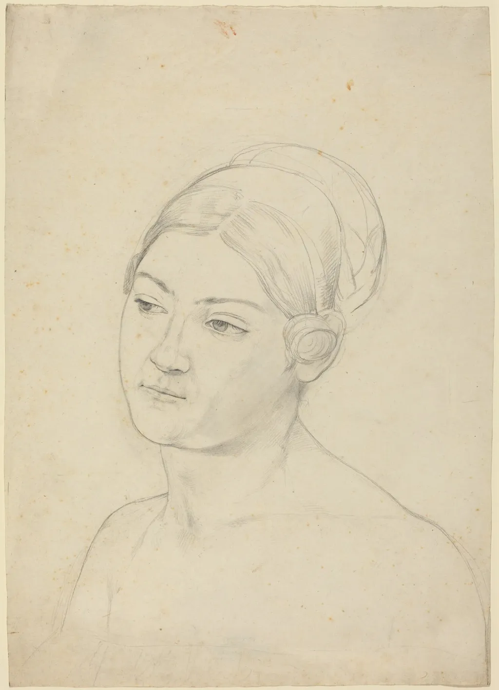 Head of a Young Woman, by Moritz Daniel Oppenheim, graphite, 1844
