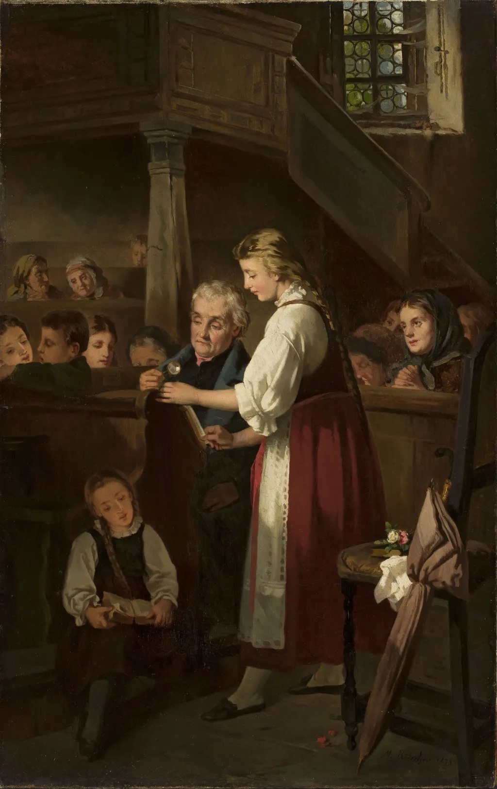 In the church, by Moritz Ritscher, oil, 1874